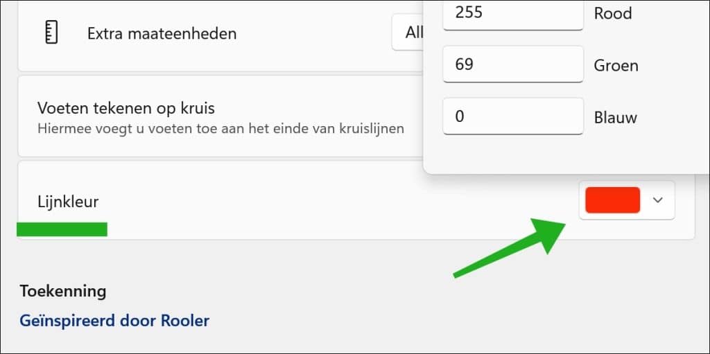Lijnkleur de kleur van de meetlijnen aanpassen