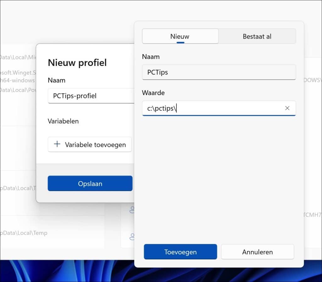 Nieuw profiel configureren