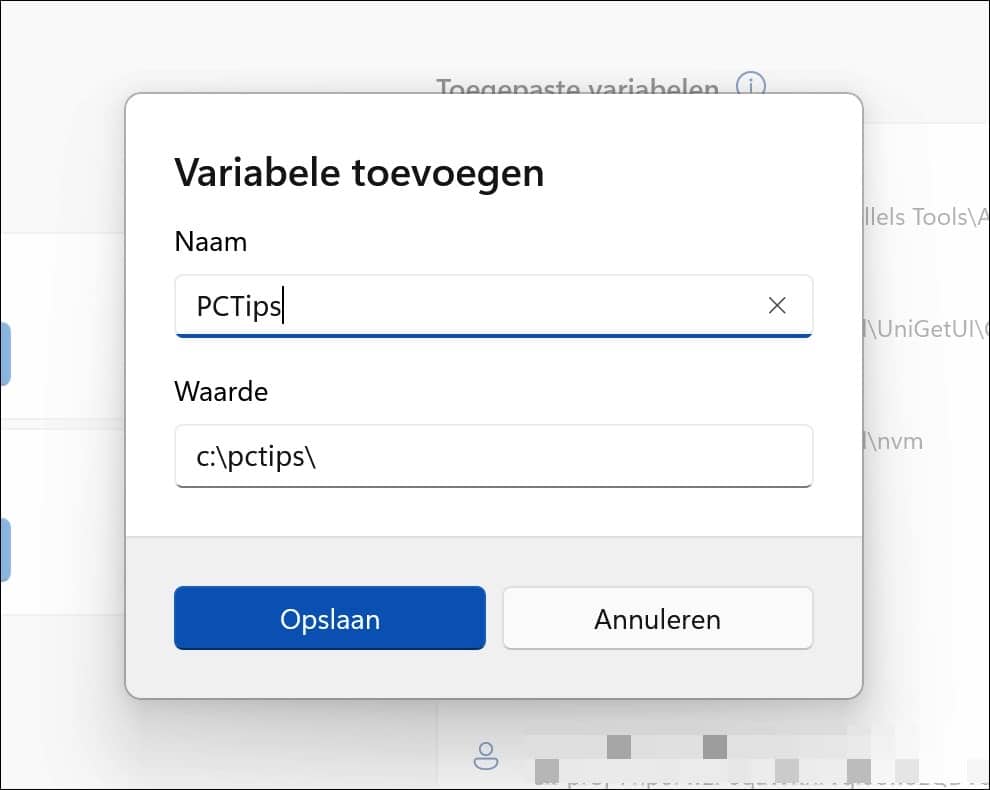 Nieuwe gebruikersvariabele toevoegen