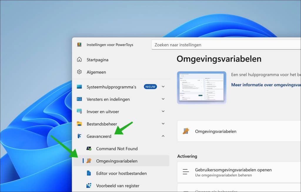 Omgevingsvariabelen openen