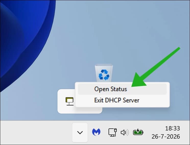 Open status dhcp server