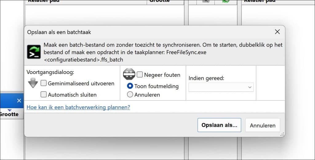 Opslaan als batchtaak