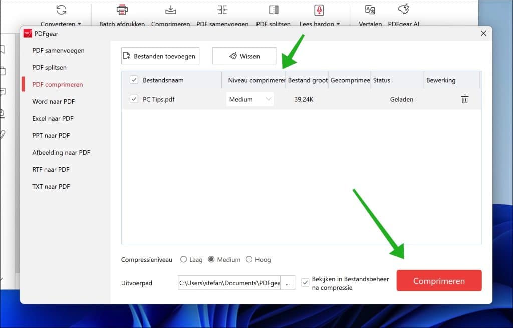 PDF bestand kleiner maken met PDFGear