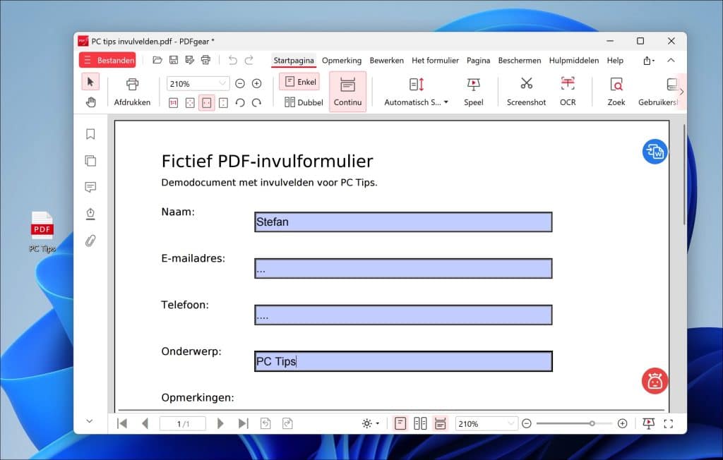 PDF formulier invullen met pdfgear