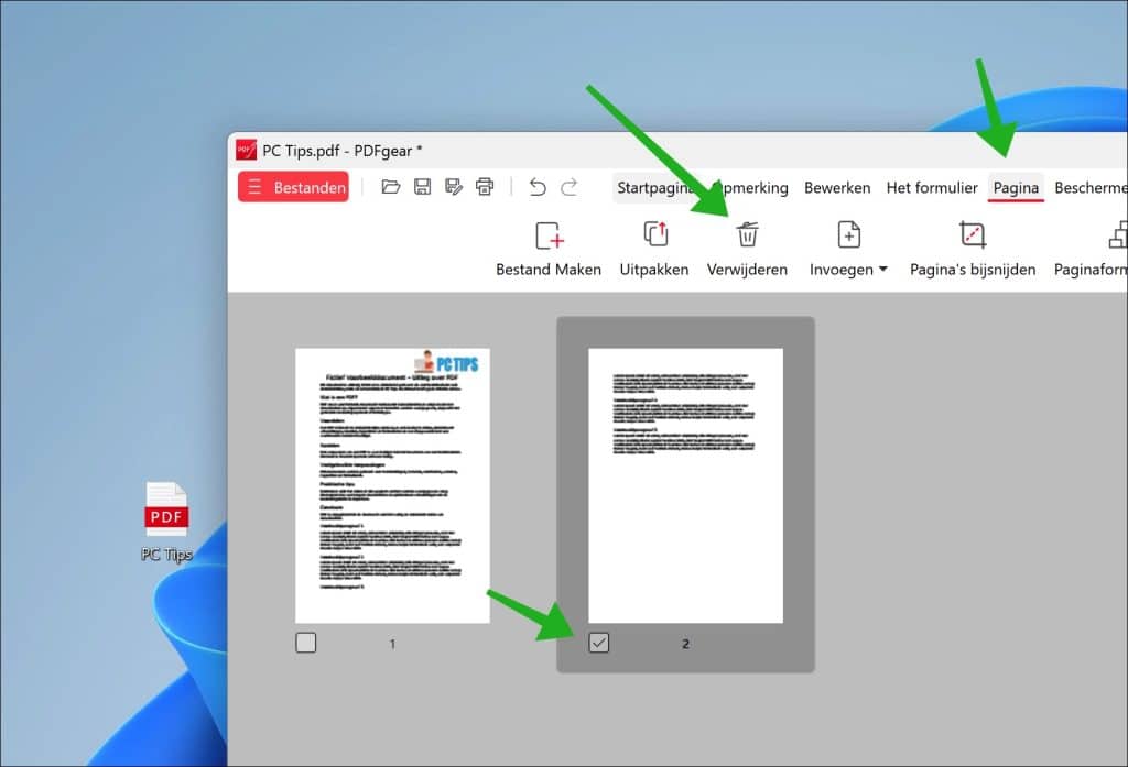 Pagina verwijderen uit PDF met PDFGear