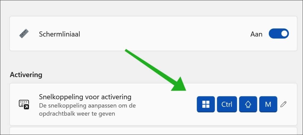 Sneltoets om schermliniaal te openen