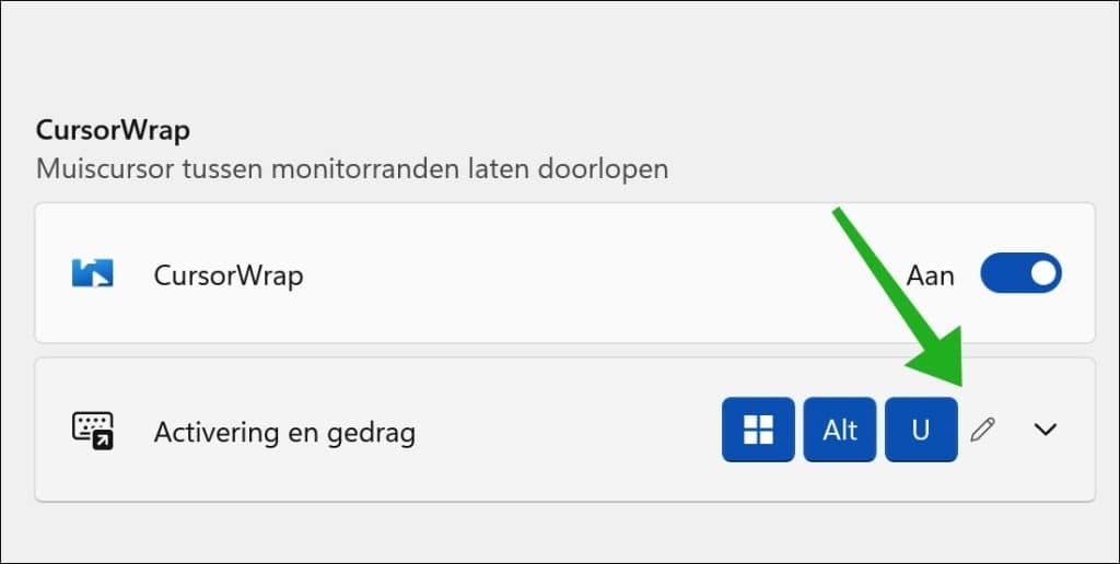 Sneltoets wijzigen voor CursorWrap