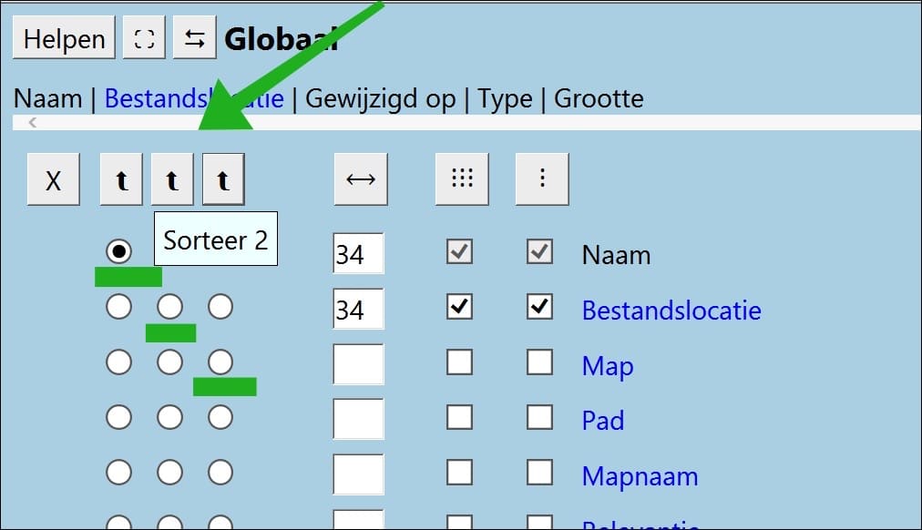 Standaard sortering instellen