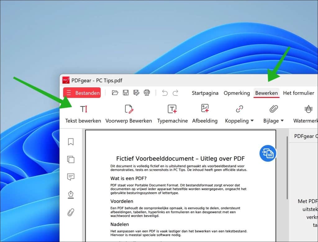 Tekst bewerken met PDFGear