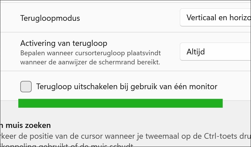 Terugloop uitschakelen bij één beeldscherm