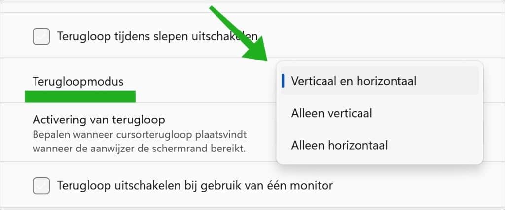 Terugloopmodus wijzigen