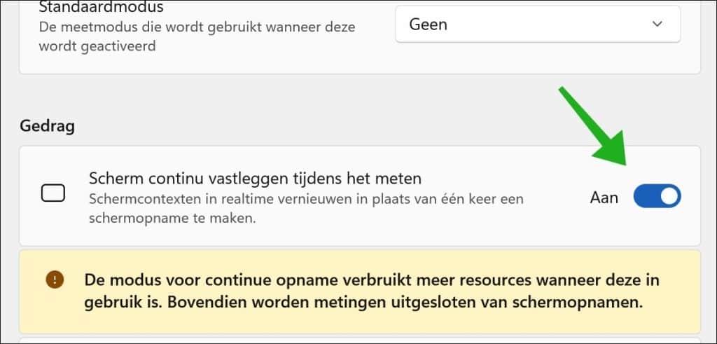 beeldscherm continu vast te leggen tijdens het meten