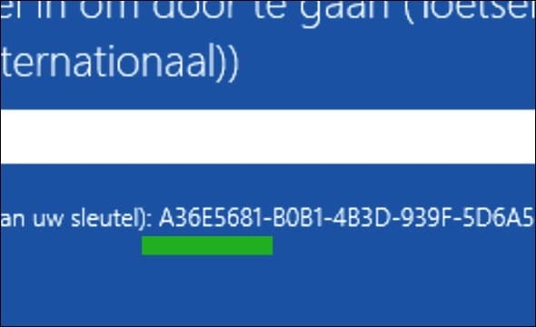 eerste acht cijfers van de weergegeven herstelsleutel-id