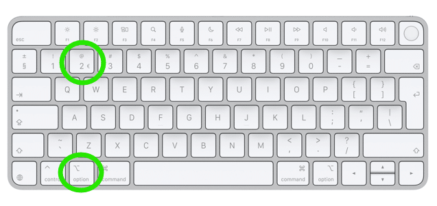 euroteken typen op mac met option 2