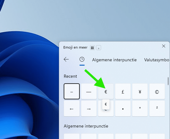 euroteken typen via emojis in windows 11