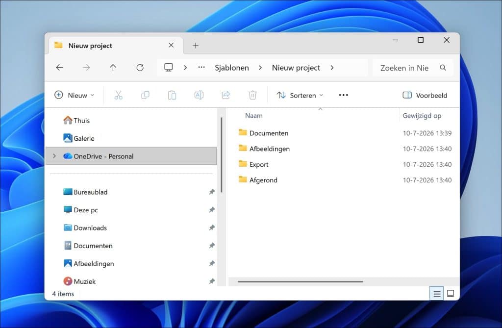 nieuwe mappen aanmaken in sjabloon