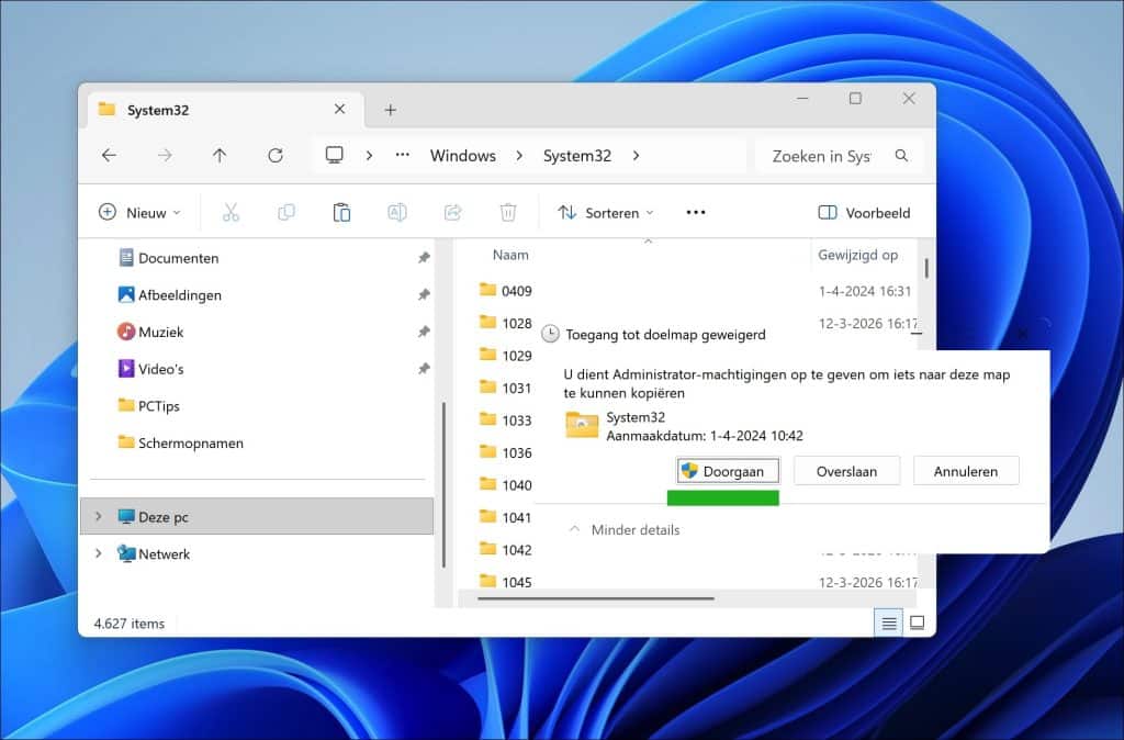 regjump naar system32 kopieren
