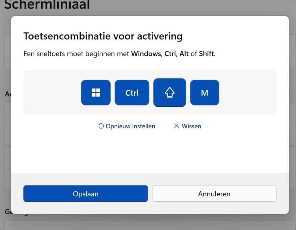 sneltoets wijzigen waarmee u de Schermliniaal opent