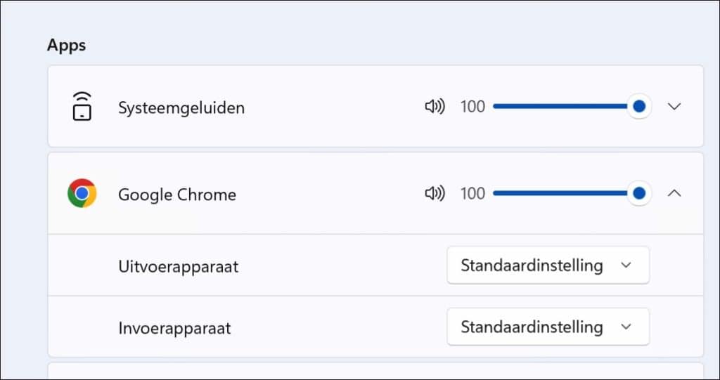 Controleer het volume per app