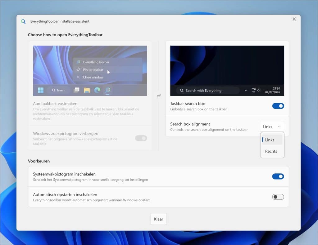 EverythingToolbar instellen
