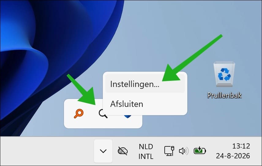 EverythingToolbar instellingen openen