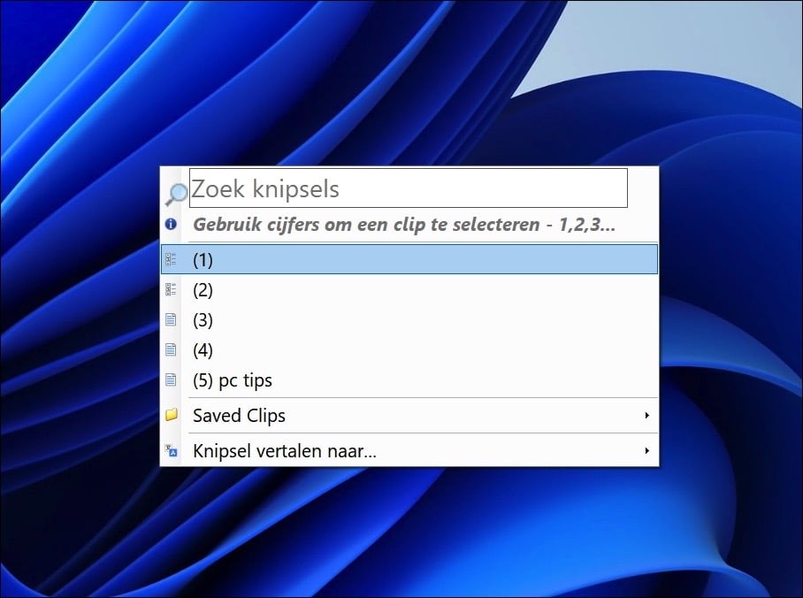 Recente knipsels openen met een sneltoets