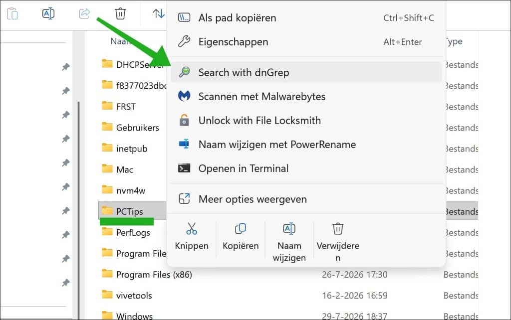 Search with dnGrep in Verkenner