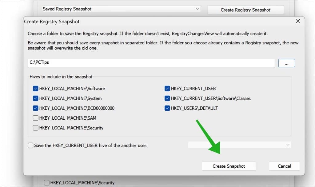 Snapshot maken van register