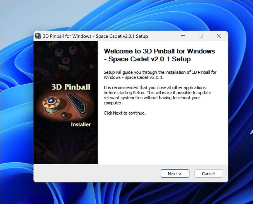 Space Cadet pinball installeren in Windows 11 of Windows 10