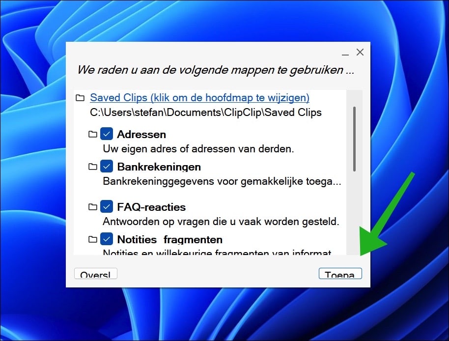 Veelgebruikte clips bewaren