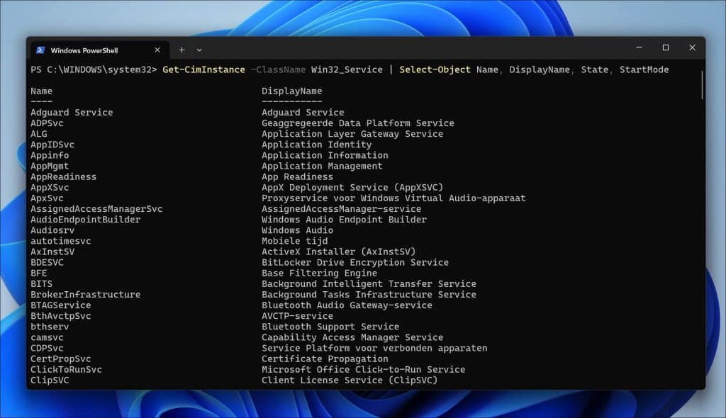 Windows services bekijken