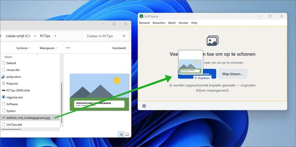 foto slepen naar exifcleaner