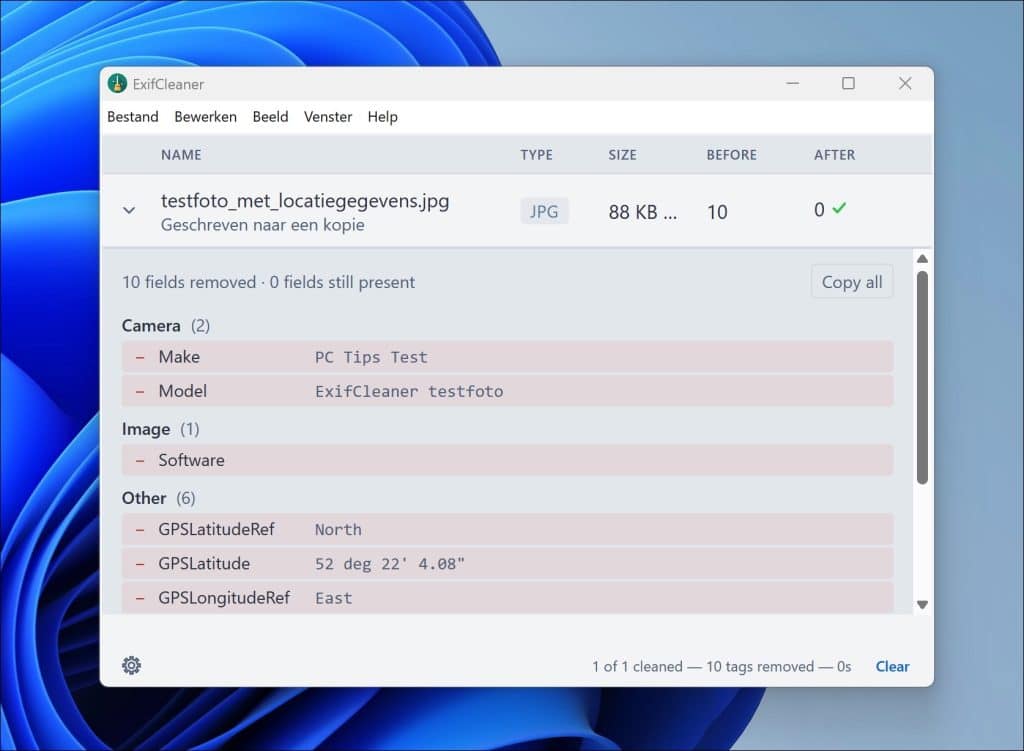 meta data in foto is verwijderd