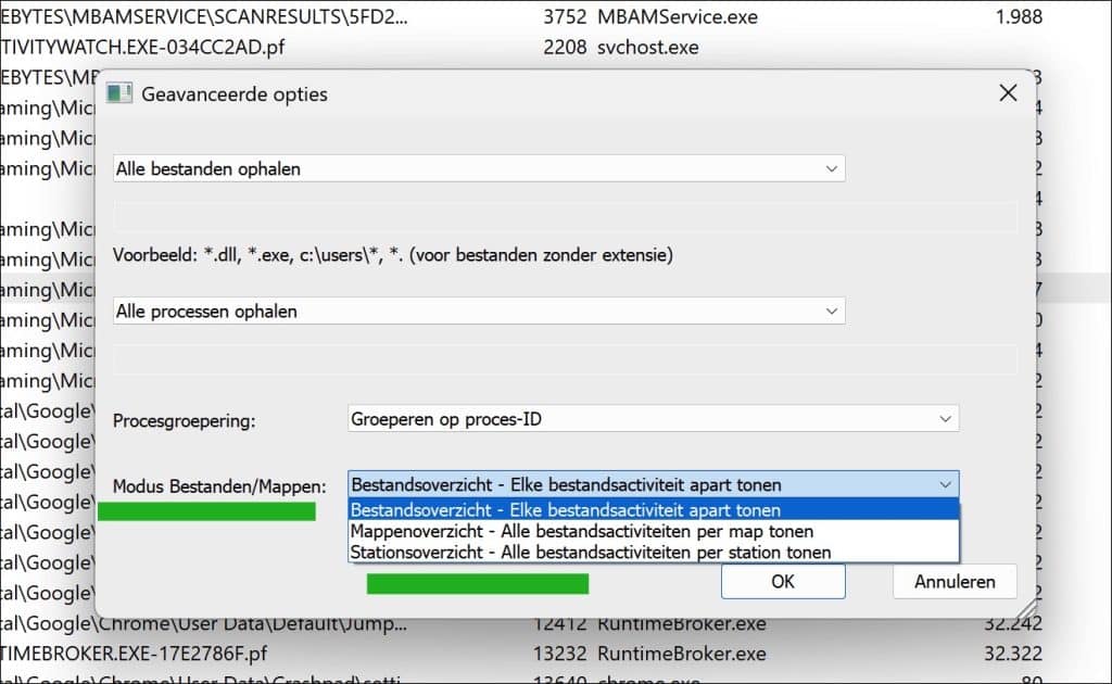 Activiteit per map samenvatten