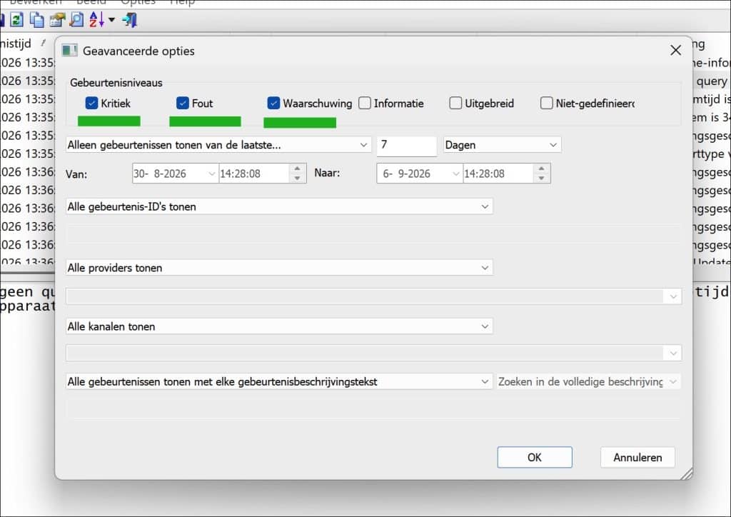 Alleen fouten weergeven en filteren