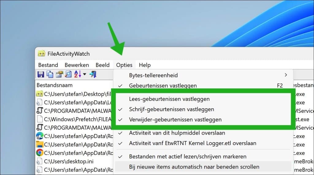 Alleen schrijfacties bekijken