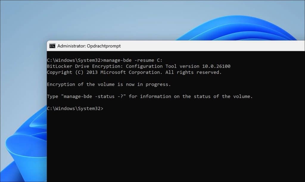 BitLocker hervatten als het proces is onderbroken