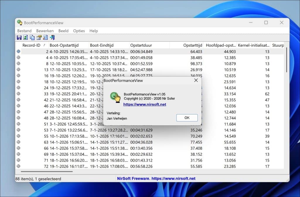 BootPerformanceView in het Nederlands gebruiken