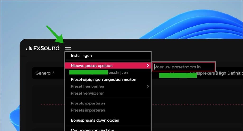Eigen geluidsinstelling opslaan