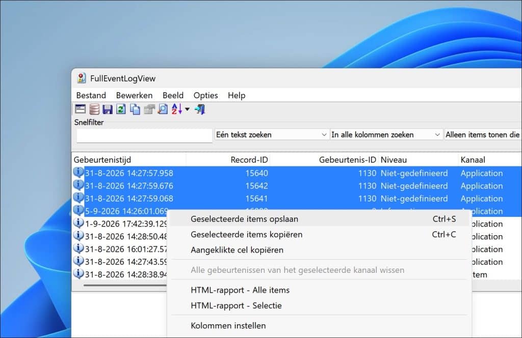 Gebeurtenissen exporteren