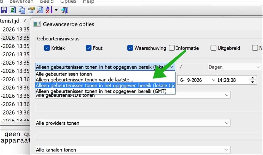 Gebeurtenissen uit een bepaalde periode bekijken