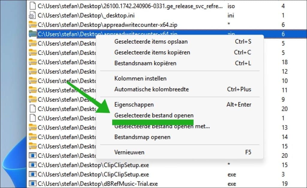 Geselecteerde bestand openen