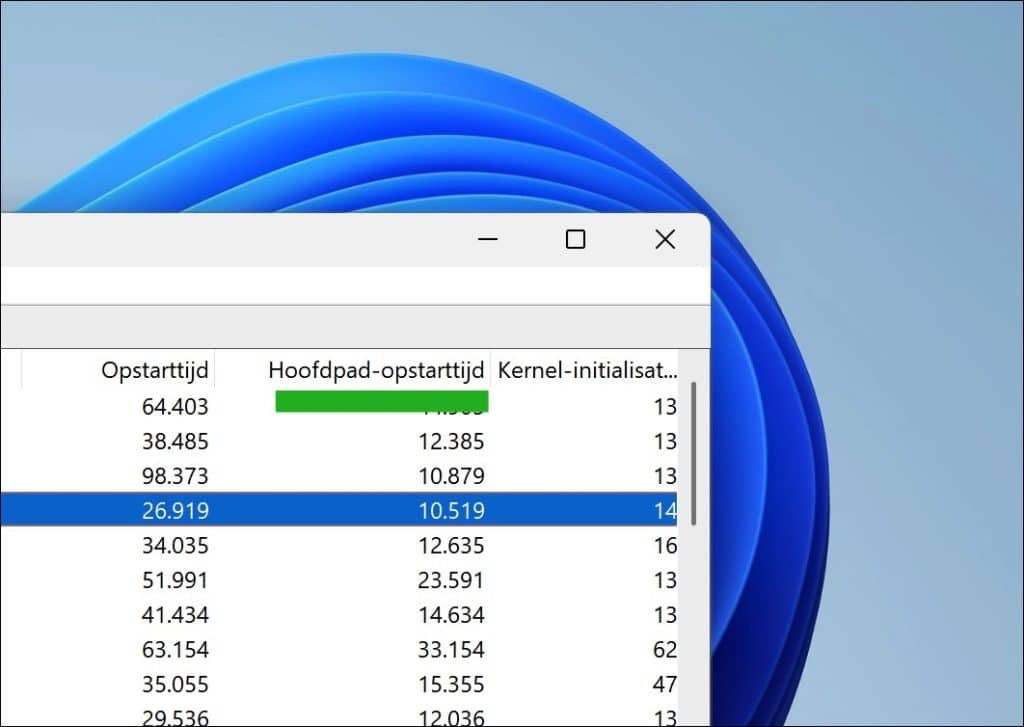 Hoofdpad-Opstarttijd bekijken