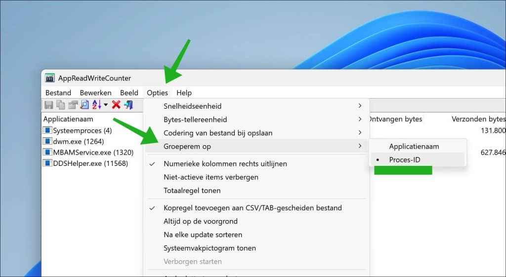 Meerdere processen van dezelfde app afzonderlijk bekijken