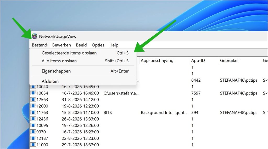 Netwerkgegevens exporteren