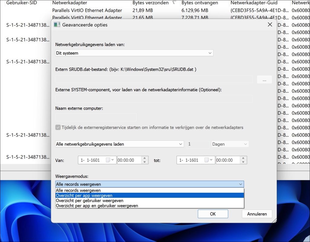 Netwerkverbruik per app samenvatten