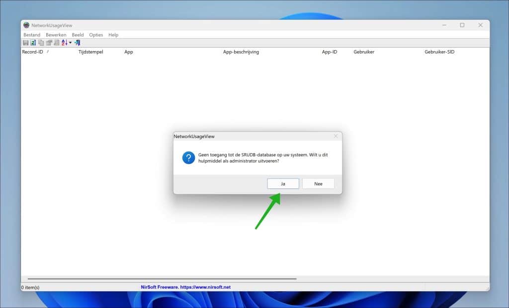 NetworkUsageView als administrator uitvoeren