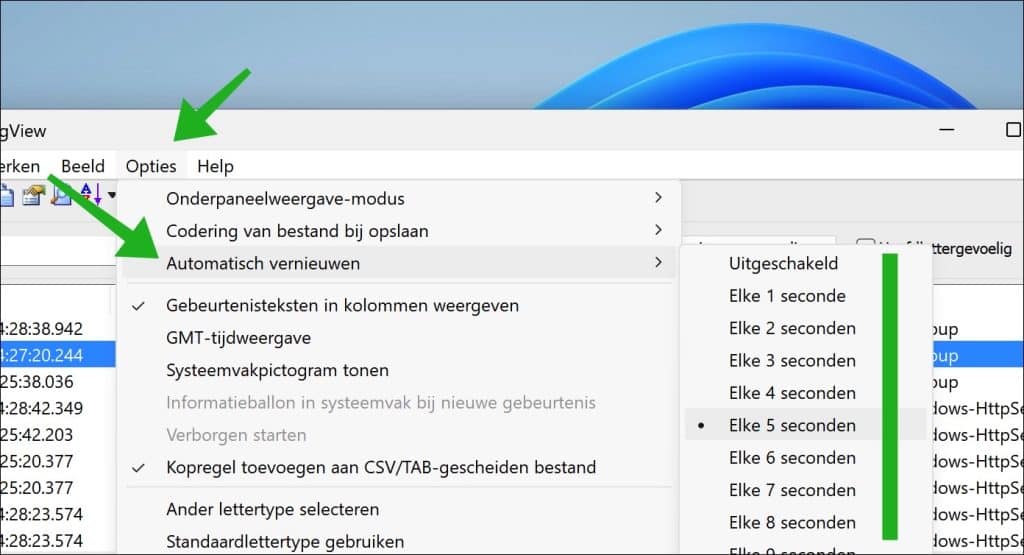Nieuwe gebeurtenissen automatisch weergeven