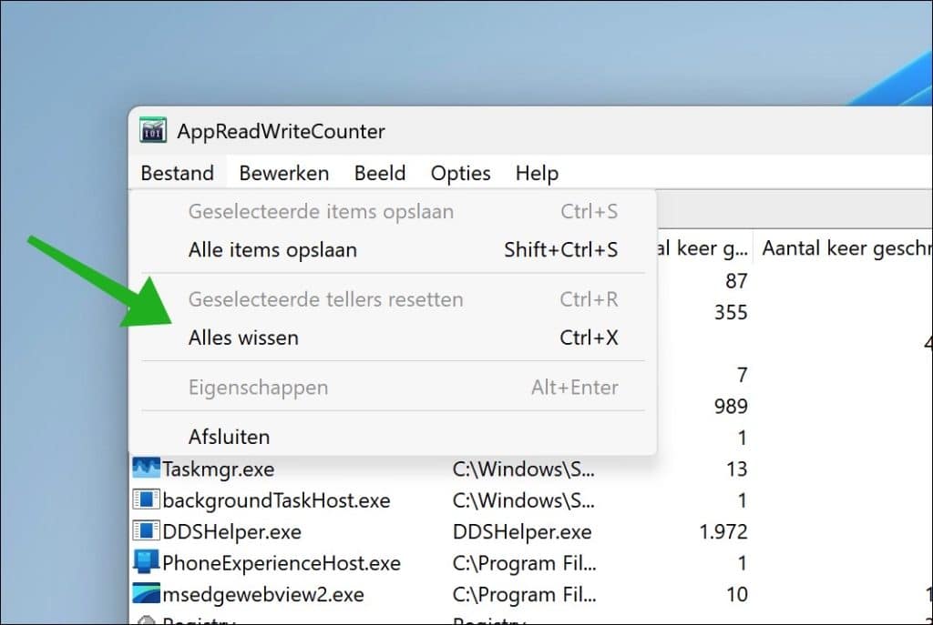 Overzicht wissen met alles wissen