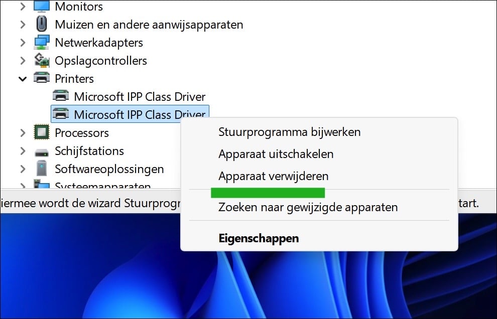 Printer verwijderen via apparaatbeheer